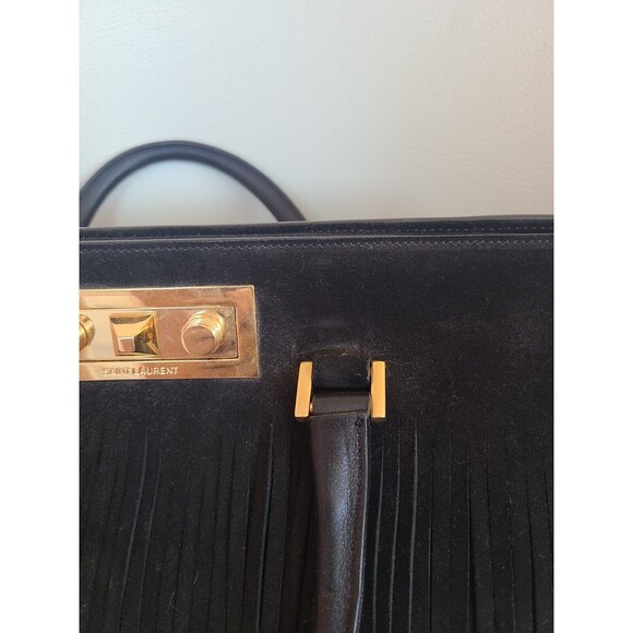 Yves Saint Laurent Black Leather Trois Clous Fringe Top Handle Tote Bag No Strap - Picture 4 of 16